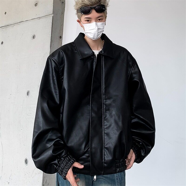 美式复古cleanfit短款皮衣外套男春秋季休闲宽松皮夹克W6031-P68图片