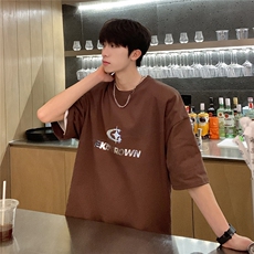 银色立体四芒星印花短袖T恤男DT77776P23块特价控45：供抖音视频，男装T恤，星座227-7