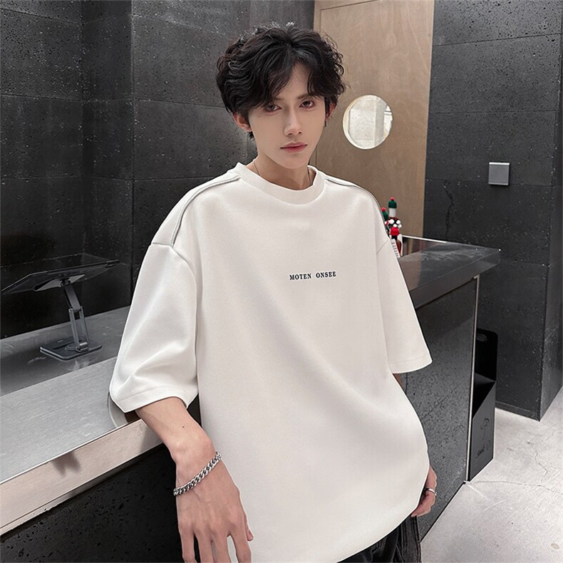 夏季宽松美式简约短袖T恤潮休闲半袖XZ808BWH026-P40控59,男装T恤,星座808B