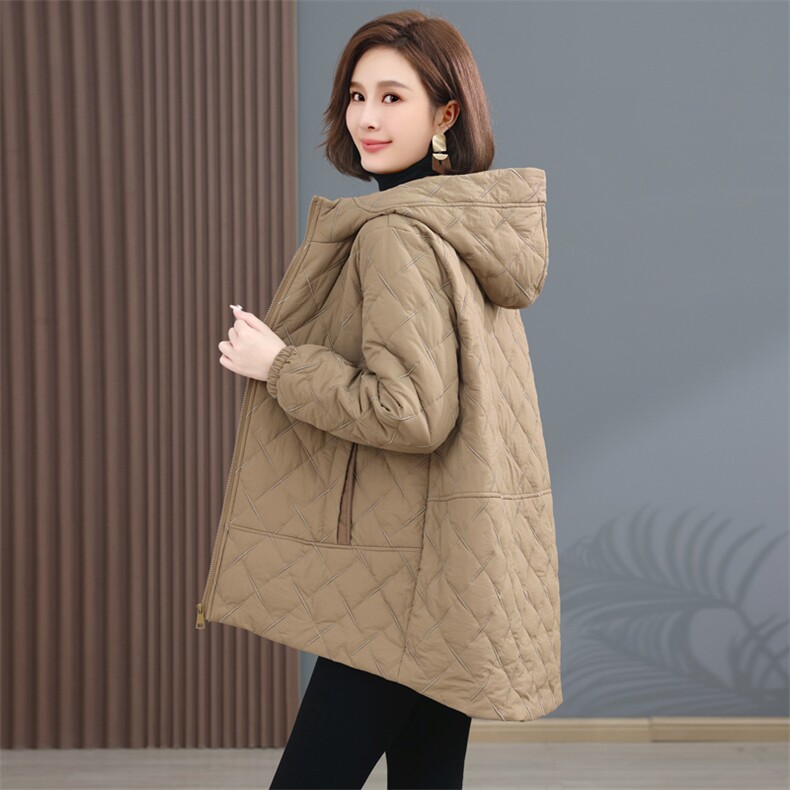 时尚百搭女士棉衣外套保暖显瘦中长款连帽棉服冬季必备单品，女装棉衣/棉服，韩派