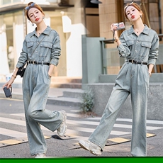 （新款现货）欧货高级工装牛仔潮2026春秋气质减龄显瘦连体裤，女装连体裤，印象茜