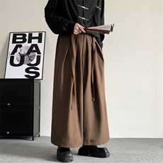 中式日系复古山本耀司风百褶飘带设计无性别穿搭阔腿西裤武士裤，男装西裤，星座909