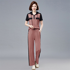现货。2023夏季新款简约时尚气质拼色休闲舒适大码两件套，女装套装/套裙，依如秀(原杭风阁)