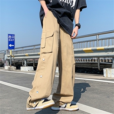 工装裤男高街ins潮牌机能风暗黑休闲裤排扣直筒阔腿裤GK1559-P50，男装休闲裤，星座1008-1