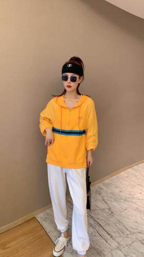 【现货】夏季新款针织防晒拼接潮款连帽抽绳卫衣，女装卫衣/绒衫，微迪菲