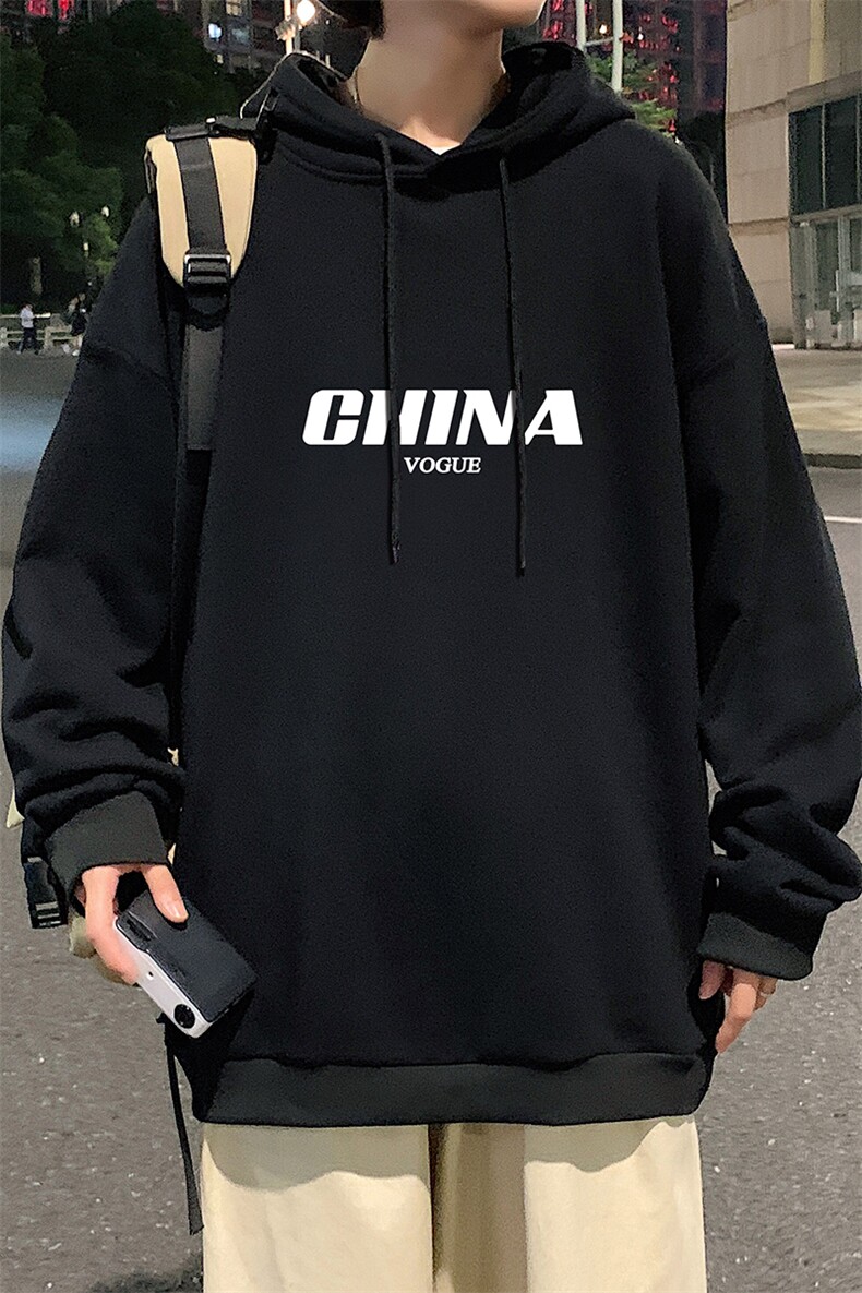 WY2001-P35加绒款-P40纯棉连帽卫衣男大码运动帽衫宽松薄外套男,男装卫衣,电商A040