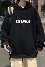 WY2001-P35加绒款-P40纯棉连帽卫衣男大码运动帽衫宽松薄外套男，男装卫衣，电商A040