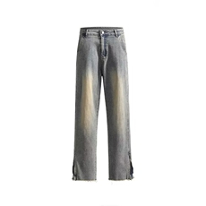 得物品质夏男牛仔裤渐变色流苏开叉拉链直筒宽松长裤NK88P65，男装牛仔裤，星座1013-1