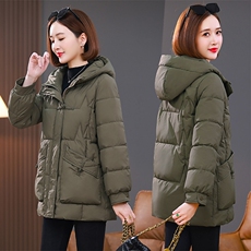 2023年秋冬新款棉服外套中长款遮肉显瘦纯色连帽棉衣外套女，女装棉衣/棉服，雪樱依海