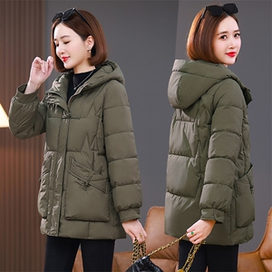 2023年秋冬新款棉服外套中长款遮肉显瘦纯色连帽棉衣外套女图片