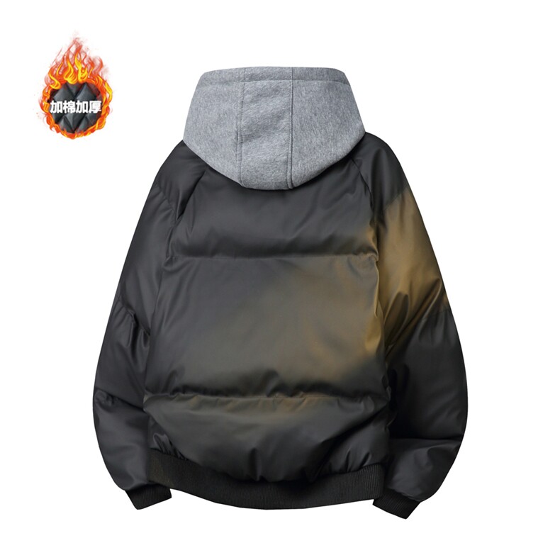 一体毛假两件pu皮短款棉服男款冬季加厚棉袄连帽外套特P95,男装皮衣,电商C306-1