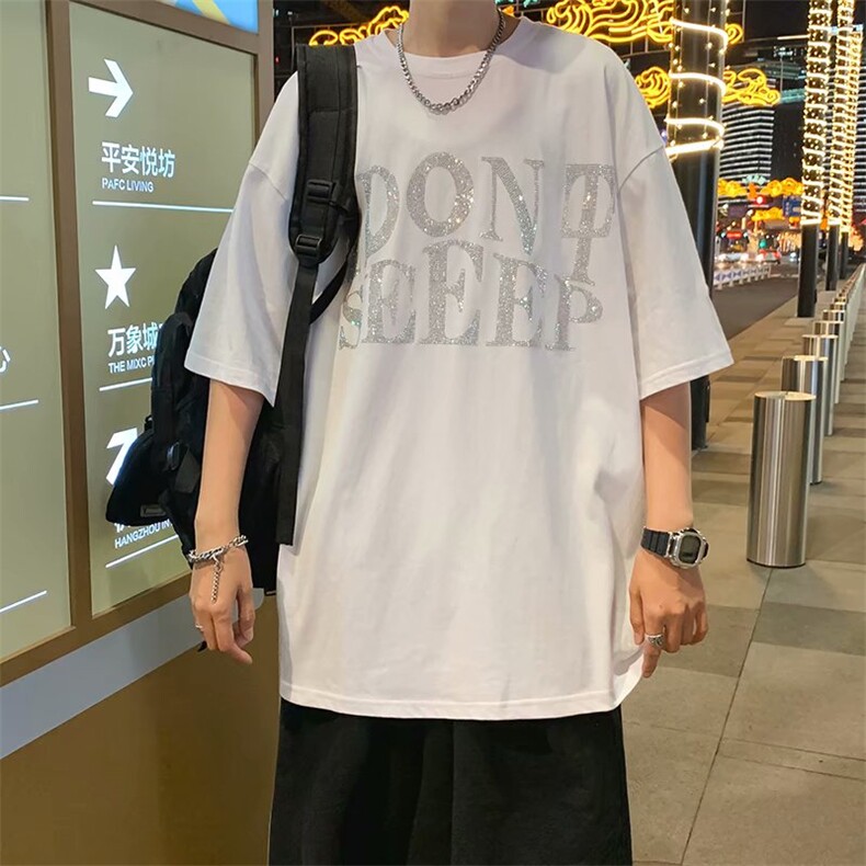 美式街头t恤男短袖潮牌潮流ins夏季新款烫钻印花宽松上衣T351-p25,男装T恤,星座1008-1