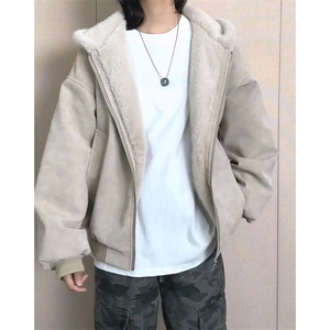 现货高品质美式高街冬季重磅座山雕大毛毛领pu皮棉衣男女加厚外套图片