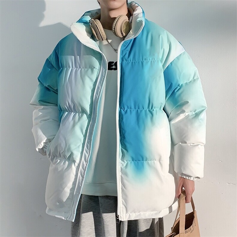 特批50无差价冬扎染渐变小众潮牌男加厚保暖大码抽绳立领棉衣M08，男装棉衣，电商A001