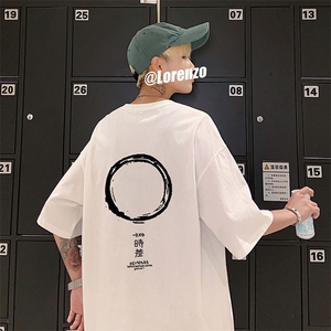 21夏季新款大码港风oversize日系经典时差运动短袖纯棉T恤T17-P30图片