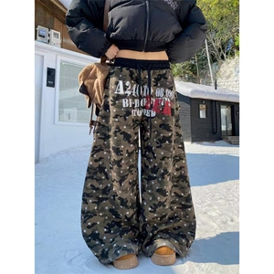 网图有货 美式复古星星印花街舞弯刀休闲加绒卫裤男女 A1248-P60图片