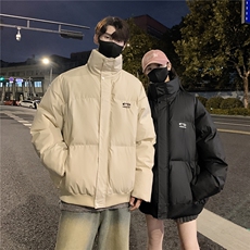 情侣冬装港风PU软皮棉服刺绣logo棉衣休闲加厚外套男G1103P128，男装棉衣，电商A339