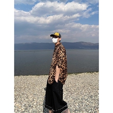 TWORED复古豹纹短袖衬衫男女夏季宽松垂感痞帅设计感薄款衬衣，男装T恤，星座506A