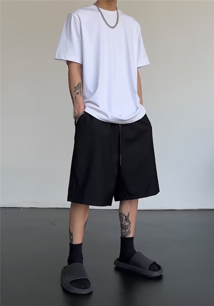 高街设计感小众休闲拉链西装短裤男宽松直筒运动五分裤DK097-P35,男装休闲裤,星座308B-2