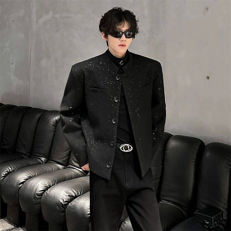 风春男立领西服满天星单排扣中山装外套加大码S-5XLJK0260P60,男装西服,星座1013-1