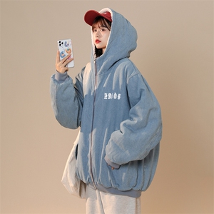高品质休闲牛仔情侣连帽羊羔毛棉衣潮 A161-2-MY518-P145控165图片