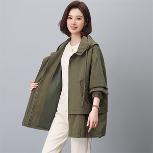 风衣外套女中长款2025春秋新款中年妈妈爆款宽松休闲大码女装外套图片