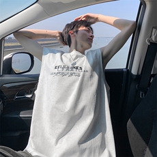 得物抖音品质240克宽松纯棉美式扎染做旧工艺坎肩背心印花无袖T恤，男装背心/马甲，电商A486-1