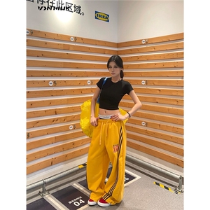 VINMUK街舞美式嘻哈爵士舞运动卫裤男女复古三条杠弯刀显瘦休闲裤图片