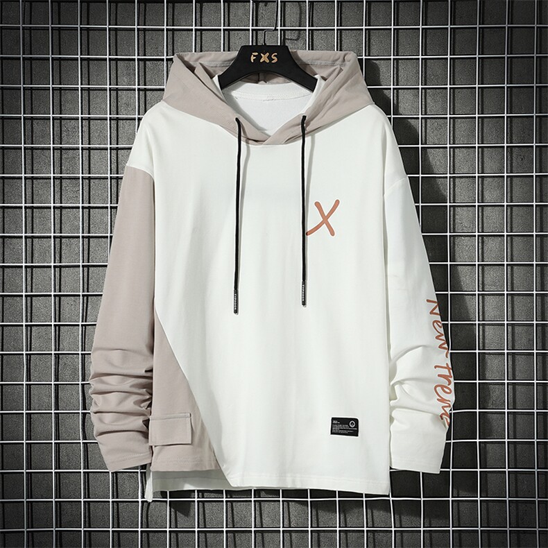 7XL~M 外贸2023秋季新款潮连帽拼接撞色卫衣外套男大码胖子控价78图片