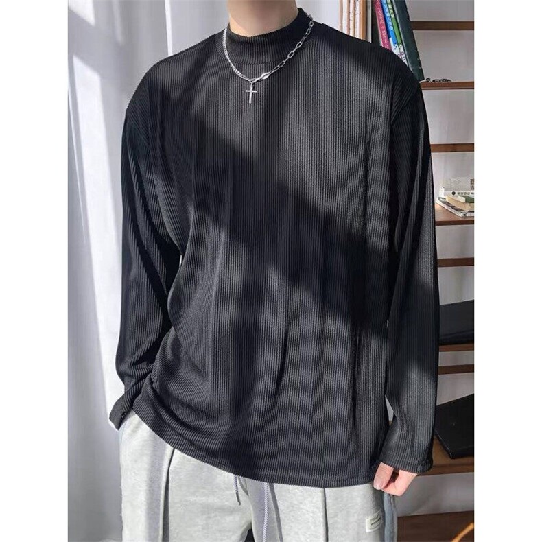 2025春夏新款现货半高领长袖T恤男潮牌薄款冰丝上衣A351-T31-P35，男装T恤，电商A351