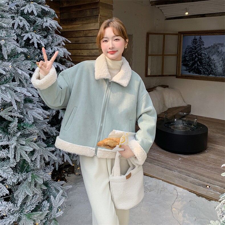 新款现货主推baby蓝羊毛皮毛一体9920-P175-K258,女装短外套,2C129