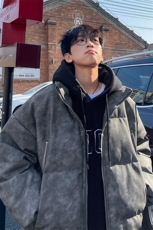 港风PU皮复古做旧双侧金属拉链夹克式加棉棉衣男MY77092P130控198，男装夹克，星座227-7