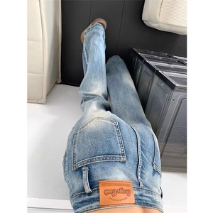 嘻哈潮流美式微喇牛仔裤女春秋新款个性显瘦时尚喇叭拖地牛仔裤潮图片