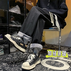 加绒加厚宽松牛仔裤男百搭直筒阔腿长裤A080-9291-常规P35加绒P45，男装牛仔裤，电商A080