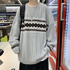 毛衣男2024秋冬新款针织衫圆领印花韩版时尚A161-2-MY88022-P65，男装针织衫/毛衣，电商A161-2