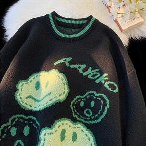 秋冬情侣款新款针织衫圆领毛衣男装港风宽松外套X5557-P75控89图片