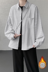 加绒衬衫男冬季新款港风宽松条纹加厚保暖长袖衬衣JR89-P39，男装衬衫，星座214-3