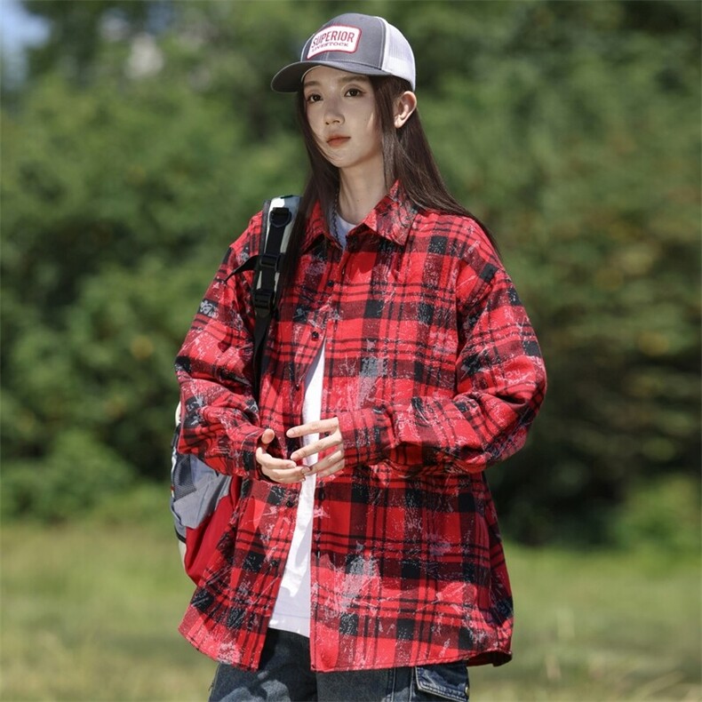 25年春季格子衬衫长袖大码宽松落肩现货DS-C323-1-2387-特批35,男装衬衫,电商C323-1