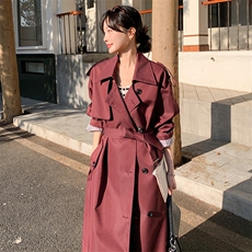 高级感英伦风复古短款酒红色风衣女2025春秋独特超火好看气质外套，女装风衣，2C088