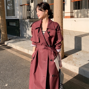 高级感英伦风复古短款酒红色风衣女2025春秋独特超火好看气质外套图片