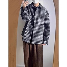 cityboy棕色格子长袖衬衫男小众高级感oversize衬衣外套CSJ20，男装衬衫，星座516A