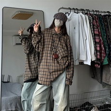 衬衫男秋季新款港风宽松磨毛格子长袖衬衣CS510-P38，男装衬衫，星座214-3
