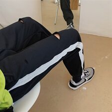春季新品破洞休闲裤男女韩版长裤运动束脚裤子chic风T，男装休闲裤，电商A102B