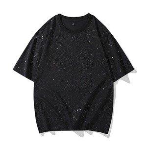 抖音得物高品质二开 230克美式高街宽松纯棉满天星亮片短袖T恤P17图片