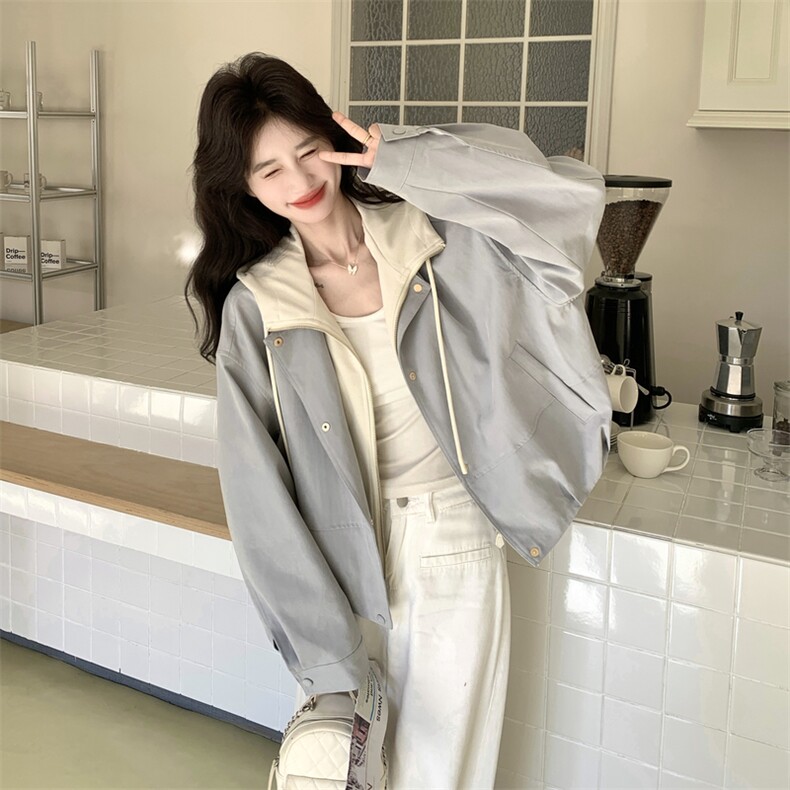 出货灰蓝色假两件外套2C198-6837-P155k248,女装短外套,2C198