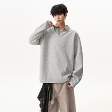 老钱风长袖t恤男秋季美式cleanfit休闲慵懒风内搭撞色翻领上衣服，男装T恤，星座715-4