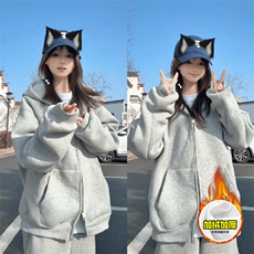 480G重磅加绒硬挺boxy男女秋冬美式高街结构双拉链开衫卫衣厚外套，女装短外套，电商A486