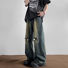 xz905-2-Z030##P65-（控98）美式破洞怀旧水洗牛仔裤，男装牛仔裤，星座905-2