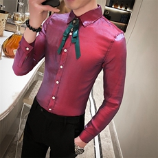 2021春男衬衫英伦男长袖上衣韩版修身印花男花衬衫A068-H533-P55，男装衬衫，星座419（原A233）