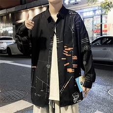 潮流衬衫男春秋季宽松休闲印花长袖衬衣港风复古百搭外套C146，男装衬衫，星座1116A-1（原606A）